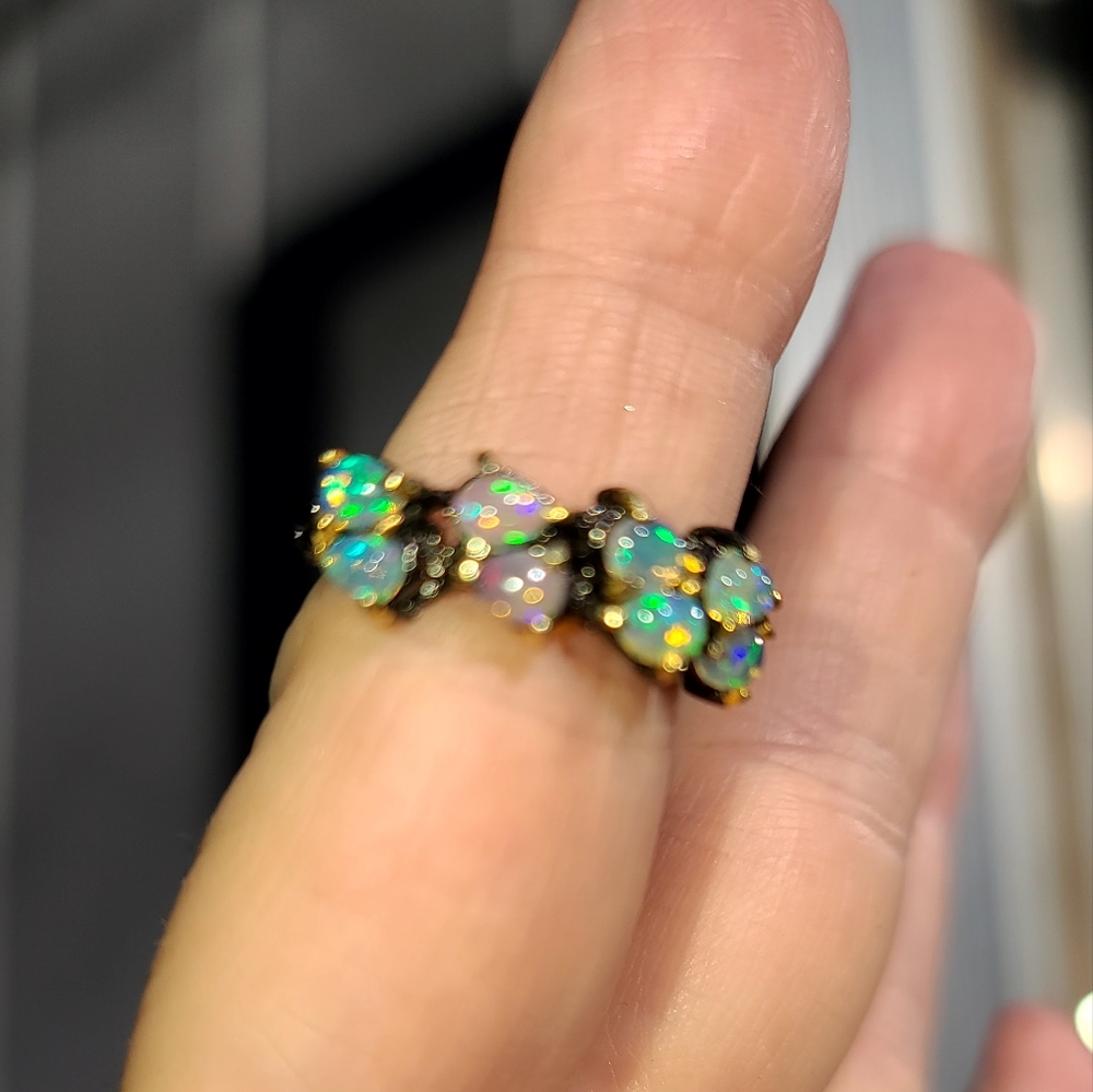 8 teardrop Opal sterling Rhodium& gold ring sz6 - Picture 6 of 6